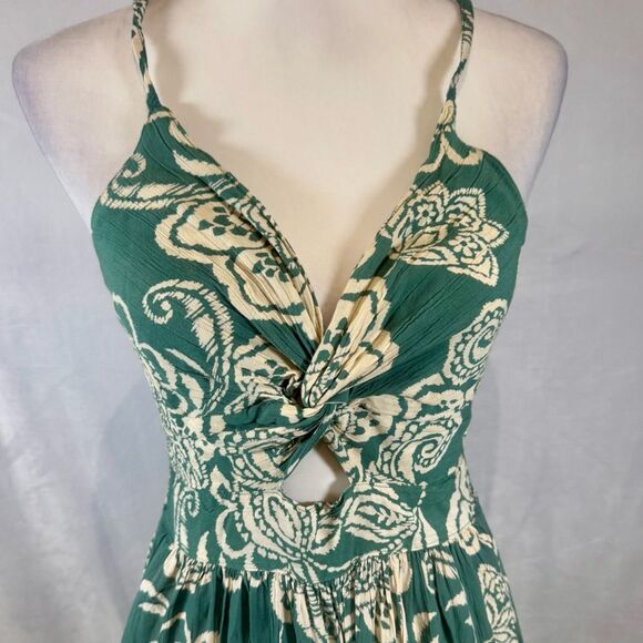 Angie Sage green and white front twist cutout maxi dress with pockets size large - Picture 4 of 7